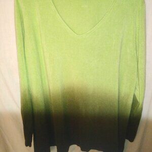 (B) DENIM 24/7 Women’s Sweater Top 3X Ombré V-Neck Soft Long Sleeve Green